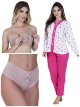 Kit maternidade 1 Pijama Longo Aberto De Botão +1 sutiã amamentação +1 calcinha cós pós parto Kit maternidade 1 Pijama Longo Aberto De Botão +1 sutiã amamentação +1 calcinha cós pós parto