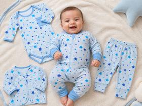 Kit Maternidade 5 Peças Bebê: Body, Macacão e Manta Premium Cor:EstrelaTamanho:P