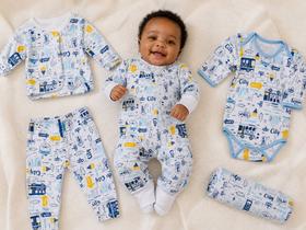 Kit Maternidade 5 Peças Bebê: Body, Macacão e Manta Premium Cor:ÔnibusTamanho:P