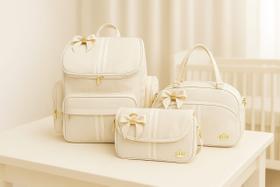 kit Maternidade Bebe Bolsa Marfin Mochila Luxo Laço 3 bolsas Bege kit Maternidade Bebe Bolsa Marfin Mochila Luxo Laço 3 bolsas Bege