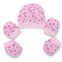 Kit Maternidade Bebê Malha Touca Luva Sapatinho Rosa Algodão Kit Maternidade Bebê Malha Touca Luva Sapatinho Rosa Algodão