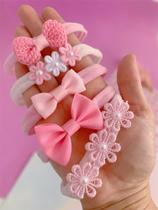 Kit Maternidade Bebês 5 Faixinhas Tons Rosa Tiaras RN Laços Kit Maternidade Bebês 5 Faixinhas Tons Rosa Tiaras RN Laços
