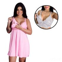 Kit Maternidade Camisola Amamentação Sutiã Renda Gestante Confortável Pós Parto Prático