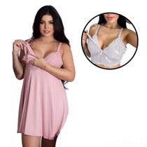 Kit Maternidade Camisola Amamentação + Sutiã Renda Gestante Confortável Pós Parto Prático