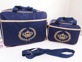 Kit maternidade com 2 bolsas - cor marinho/dourado