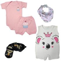 Kit Maternidade Com 5 Pçs Roupa de Bebê Bandana E Sapatinhos