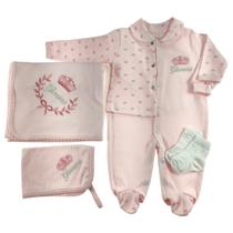 Kit maternidade personalizado com nome do bebê - 5 peças rosa - Espevitados