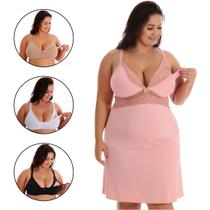 Kit Maternidade Plus Size Camisola + 3 Sutiã Amamentação - Apenas Ouse Lingerie