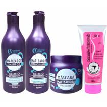 Kit Matizador Blond Loiros Shampoo Condicionador Máscara 500G e Creme Defrizante