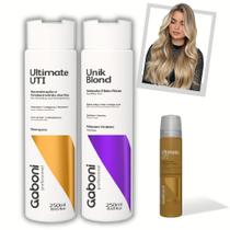 Kit matizador para cabelos loiros: Shampoo Reconstrutor + Mascara Violeta Efeito Perola + Ampola Gaboni