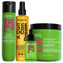 Kit Matrix Food For Soft Shampoo 300ml + Máscara 500ml + Óleo Capilar 50ml + Spray Finalizador Curl Can Dream 250ml