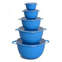 Kit mb bowl gourmet-potes de cozinha-varios tamanhos-plástico resistente para todos tipos de alimentos-5 potes azul