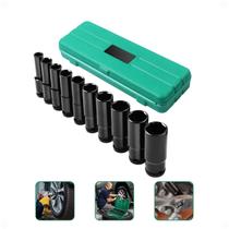 Kit Mecânico Soquete Longo Sextavado Impacto 1/2 10 Pcs 8-24mm Cromo-Vanádio Cr-V Profissional Com Maleta Kit Mecânico Soquete Longo Sextavado Impacto 1/2 10 Pcs 8-24mm Cromo-Vanádio Cr-V Profissional Com Maleta