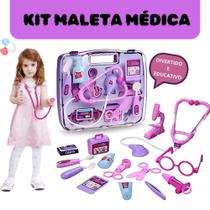 Kit Médica Maleta, Infantil, Educativo, Divertido, Brinquedo Menina, Mini Doutora, Rosa 14 Peças