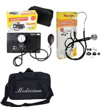 Kit Medicina com esteto esfigmo e bolsa Preto - Premium