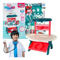 Kit Médico Brinquedo Infantil Com Bancada Faz De Conta Didático 25 Peças Kit Médico Brinquedo Infantil Com Bancada Faz De Conta Didático 25 Peças