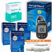 Kit Medidor + 150 Tiras + 100 Lancetas + Caneta - On Call Plus 2
