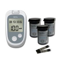 Kit Medidor de Glicemia Diabete Ok Pro + 3 Frasco De Tiras Reagentes Ok Pro C/50 Cada