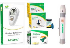 Kit Medidor De Glicose Completo Com 100 Tiras + 100 Lancetas + Lancetador Bioland G-425-3