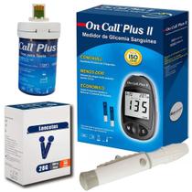 Kit Medidor de Glicose On Call Plus 2 + 50 Tiras + 100 Lancetas + Caneta