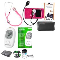 Kit Medidor de Glicose Pressão e Esteto Rosa Pink
