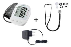 Kit Medidor De Pressão Arterial Digital Automático Elétrico + Fonte Alimentadora + Estetoscópio Rappaport Duplo Multi