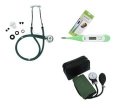 Kit Medidor De Pressão Esfigmomanometro + Esteto Termometro - Premium