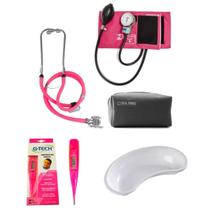 Kit medidor de pressão esteto cuba rim e termômetro rosa Kit medidor de pressão esteto cuba rim e termômetro rosa
