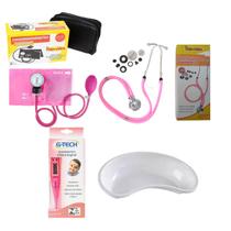 Kit medidor de pressão esteto cuba rim e termômetro rosa Kit medidor de pressão esteto cuba rim e termômetro rosa