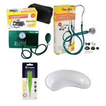 Kit medidor de pressão esteto cuba rim e termômetro Verde Kit medidor de pressão esteto cuba rim e termômetro Verde