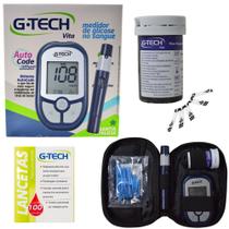 Kit Medidor Glicose Gtech 10 Tiras Fitas Glicemia 100 Lancetas Kit Medidor Glicose Gtech 10 Tiras Fitas Glicemia 100 Lancetas