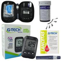 Kit Medidor Glicose Gtech 10 Tiras Fitas Glicemia 100 Lancetas