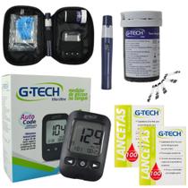 Kit Medidor Glicose Gtech 10 Tiras Fitas Monitor Glicemia 200 Lancetas