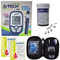 Kit Medidor Glicose Gtech 10 Tiras Fitas Monitor Glicemia 200 Lancetas Kit Medidor Glicose Gtech 10 Tiras Fitas Monitor Glicemia 200 Lancetas
