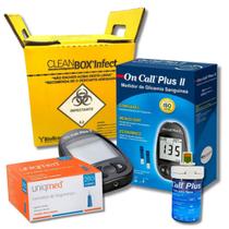 Kit Medidor On Call Plus II + 50 Tiras + 100 Lancetas + 1 Coletor Perfurocortante 1,5l