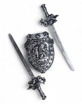 Kit Medieval 2 Espadas Escudo Grifo Combate Infantil JR0951