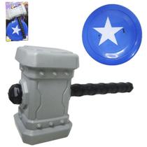 kit medieval com martelo + escudo guerreiro azul na cartela - TOYMASTER