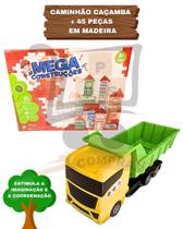 Kit Mega Construções Blocos De Montar Brinquedo Infantil 45 Peças Encaixe Madeira E Caminhão Caçamba Grande