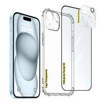 Kit Mega Proteção iPhones 15 + Película 3D + Película de Câmera Todos os Modelos 15/Plus/Pro/ProMax