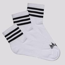 Kit Meia Adidas 3 Pares Cano Medio 3 Listras Branca e Preta Kit Meia Adidas 3 Pares Cano Medio 3 Listras Branca e Preta