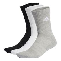 Kit Meia Adidas Cano Alto Unissex - Cinza Preto e Branco