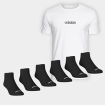 Kit Meia Adidas Cano Baixo C/6 + Camiseta Adidas Logo Linear Masculina Kit Meia Adidas Cano Baixo C/6 + Camiseta Adidas Logo Linear Masculina