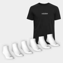 Kit Meia Adidas Cano Baixo C/6 + Camiseta Adidas Logo Linear Masculina Kit Meia Adidas Cano Baixo C/6 + Camiseta Adidas Logo Linear Masculina