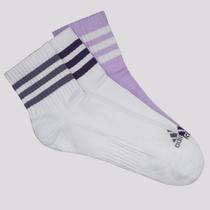 Kit Meia Adidas Essentials 3S SPW 3 Pares Cano Medio Branca e Roxa Kit Meia Adidas Essentials 3S SPW 3 Pares Cano Medio Branca e Roxa