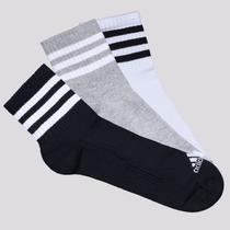 Kit Meia Adidas Essentials 3S SPW 3 Pares Cano Médio Cinza Branca e Preta Kit Meia Adidas Essentials 3S SPW 3 Pares Cano Médio Cinza Branca e Preta