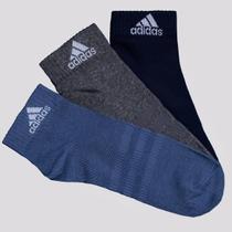 Kit Meia Adidas Finas 3 Pares Azul Cinza e Marinho Kit Meia Adidas Finas 3 Pares Azul Cinza e Marinho