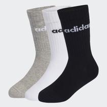 Kit Meia Adidas Linear CRW 3 Pares Infantil Branca Cinza e Preta