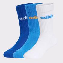 Kit Meia Adidas Linear CRW 3 Pares Infantil Branca e Azul Kit Meia Adidas Linear CRW 3 Pares Infantil Branca e Azul