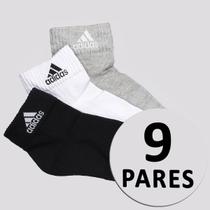 Kit Meia Adidas Logo Cano Médio 9 Pares Branca Preta e Cinza