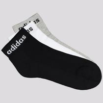 Kit Meia Adidas Logo Linear Ankle 3 Pares Cinza Branca e Preta